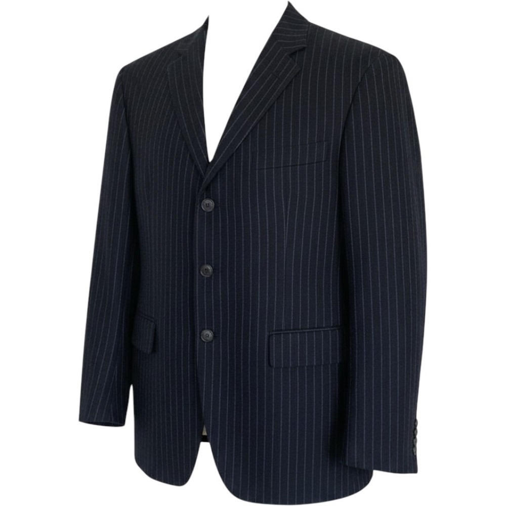 Brooks Brothers 1818 Wool 3 Button Top Coat Size M Blue Pin Stripe Cotton Lined